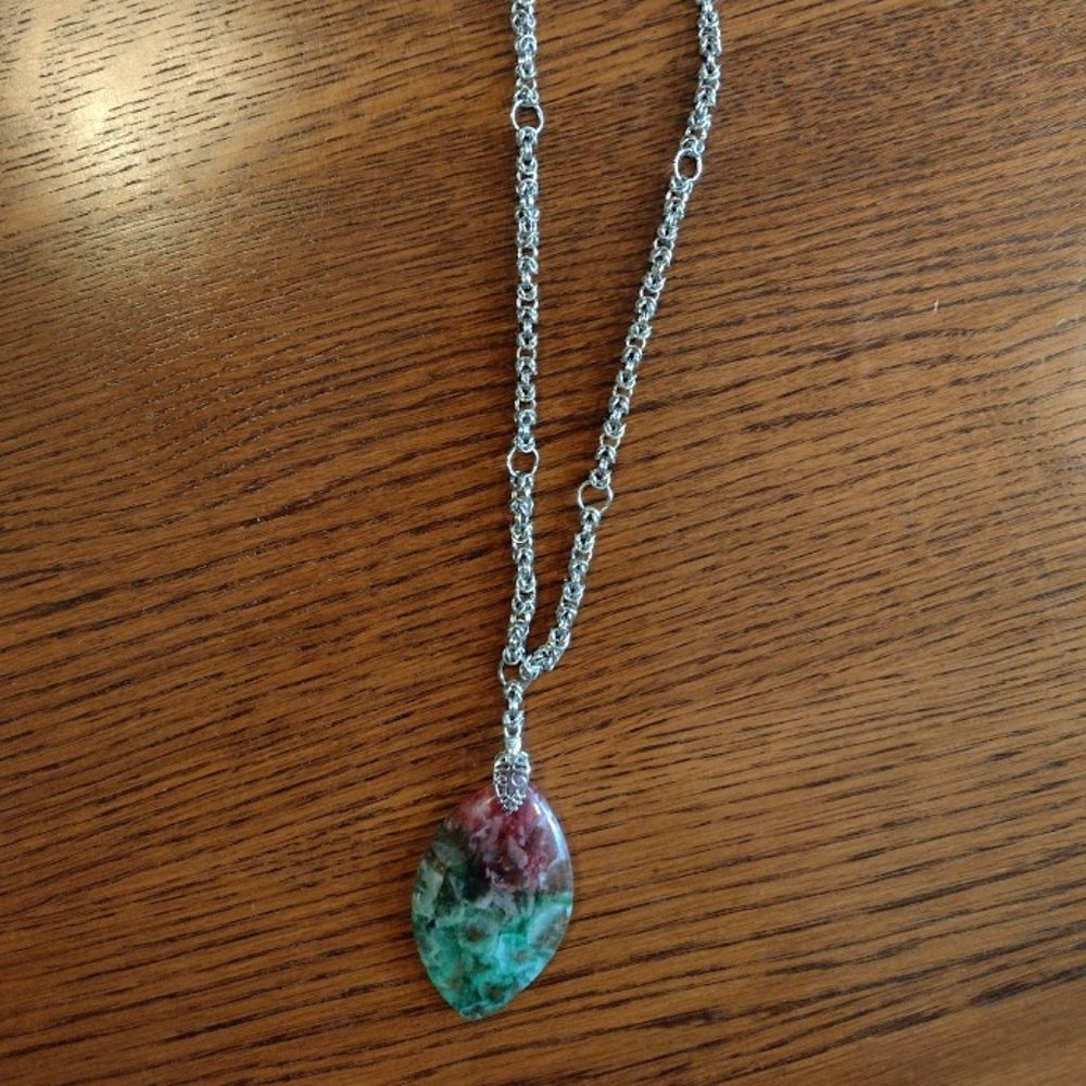 Handmade byzantine necklace with natural stone pendent